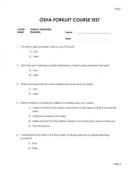 osha forklift certification test